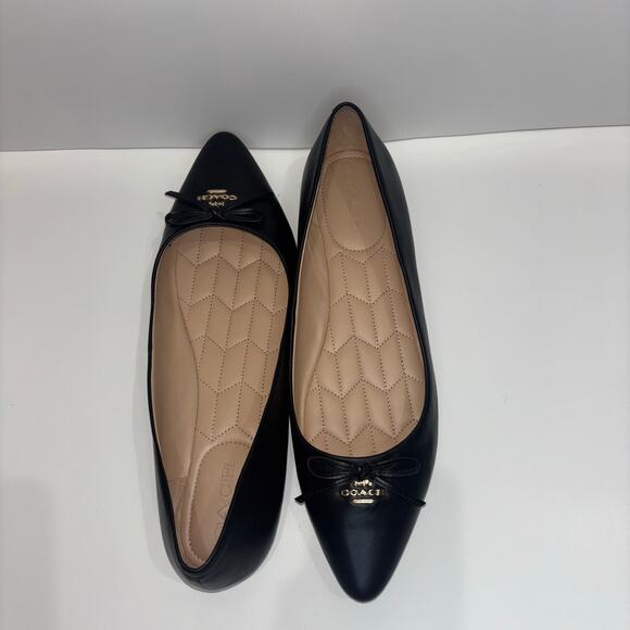 COACH Annabelle Black Leather Flats Size 10 - Picture 1 of 15